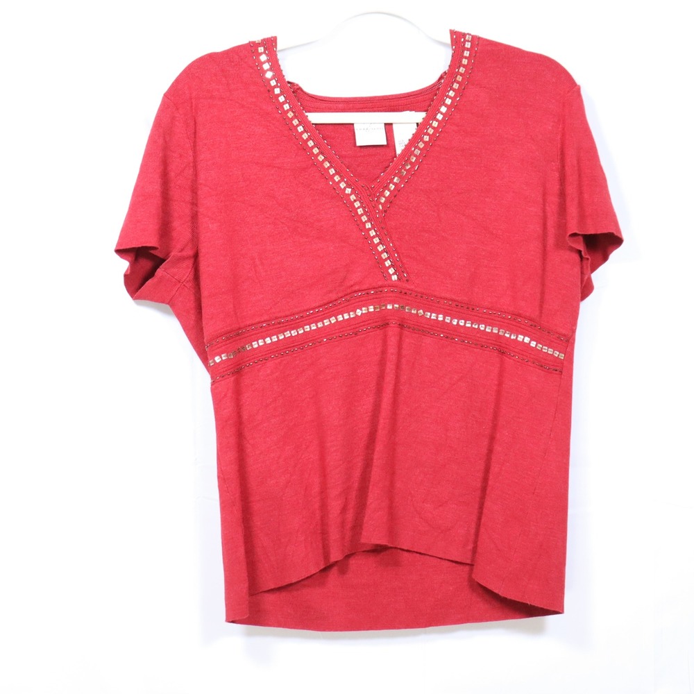 Emma James Silk Blend Top XL Red Womens Y2K Beaded‎ Blouse